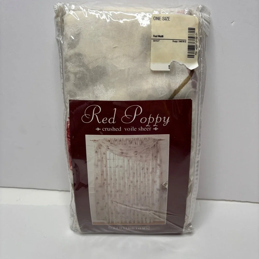 Kensington Red Poppy Crushed Voile Sheer Window Scarf Valance Red Multi‎ New